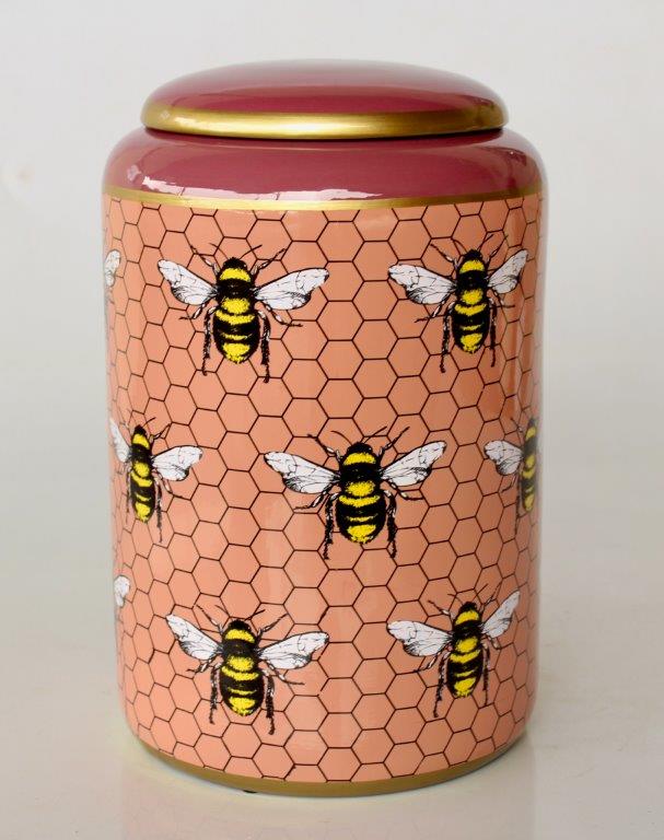 Pink Honey Comb Bee Jar With Lid